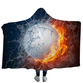 Irisbell Hooded Blanket Cape Wrap Baseball Softball Soccer Soft Wearable Blanket Hooded Throw Poncho 60''H x 80''W (Volleyball, 80''x60'')
