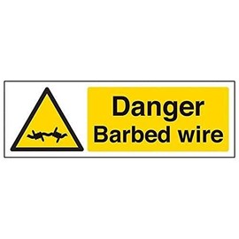 V Safety Danger Barbed Wire Warning Sign - 300mm x 100mm - 2mm Rigid Plastic