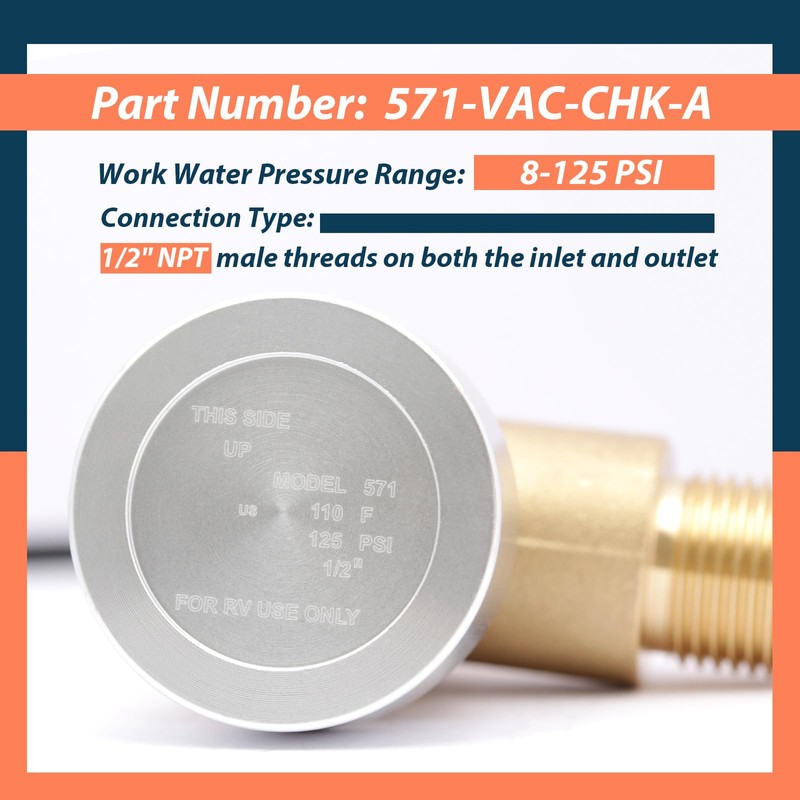 Upgraded Brass RV Vacuum Breaker Check Valve, 571-VAC-CHK-A Camper Trailer