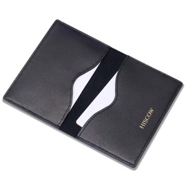 HISCOW Minimalist Thin Bifold Card Holder Italian Calfskin (Black, Gold logo), Small