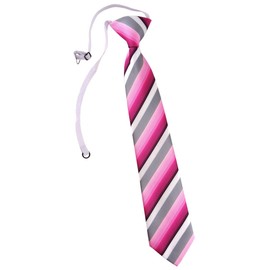 TigerTie Children's Tie Striped - Tie Pre-Tied with Elastic Band, Pink, grey, white