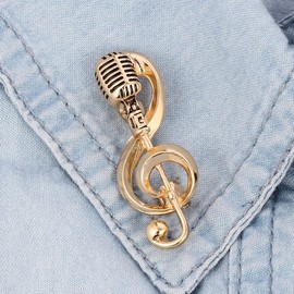 Zaagot for Creative Microphone Brooch Music Note Pins Alloy Bag Clothes Lapel Pin Jewelry Decor for Women Men Boy Silver Alloy