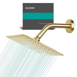 AULEEND Square Rain Shower Head, High Flow Stainless Steel,Work with any decorative style，All Metal Rainfall Shower Head (Brushed Gold, 8)