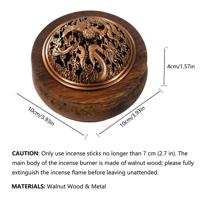 Wooden Incense Burner with Metal Lid, Handmade Incense Holder for