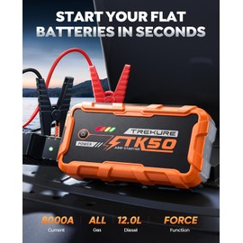 TREKURE Portable Car Jump Starter 8000A, Car Battery Jump Starter for All Gas and 12L Diesel Engines, Battery Jumper, Portable Jump Box Car Battery with Fast Charge, LED Light - Orange