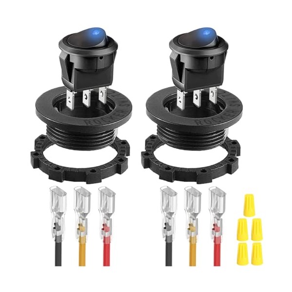 MKBKLLJY MKBKLLJY 2Pcs Round Rocker Switch Blue LED DC 20A