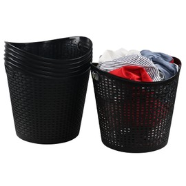 Yuright Black Plastic Laundry Basket Pack of 6, Dirty Clothes Hamper for Laundry Room Bathroom Bedroom