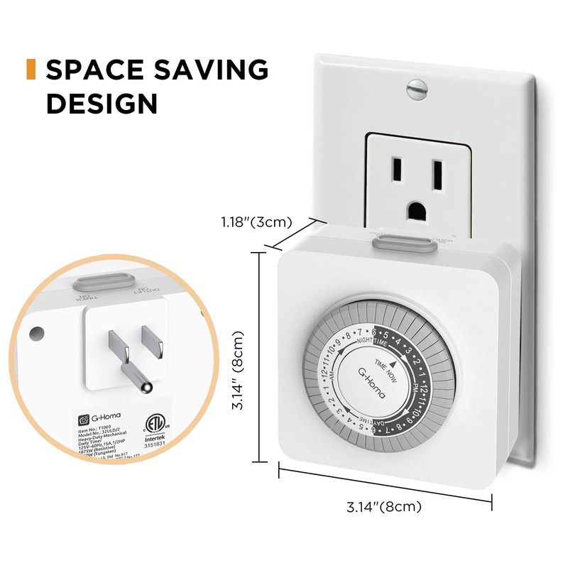 G-Homa 24-Hour Mechanical Timer Outlet with 2 Grounded Outlets -