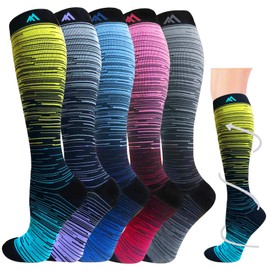 Graduated Compression Socks for Women&Men 5 Pairs Medical 20-30mmhg Knee High Compression Athletic Stockings(Multicoloured 1, Large/X-Large(US SIZE))