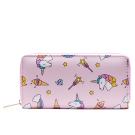DonDon Women's Purse with Zip, Unicorns and Flamingos Pink