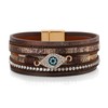 Deerllia Evil Eye Leather Bracelet for Women, Multi-Layer Crystal Beads