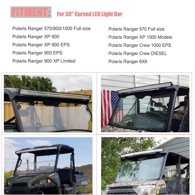Front Upper Roof Windshield Pro-fit Cage 50-52 inch Curved Light