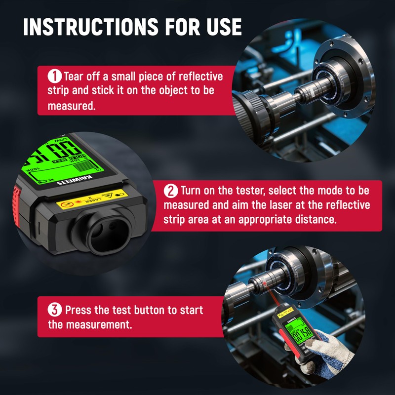KAIWEETS Non Contact RPM Tachometer with Reflection Tape, 10-99999 RPM