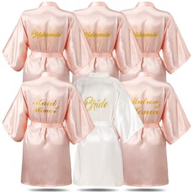 Pack of 6 Bridesmaids Bathrobes for Wedding Dresses Matron of Honor Maid of Honor Robe Wedding Bathrobes for Bridal Shower Gift, pink / white
