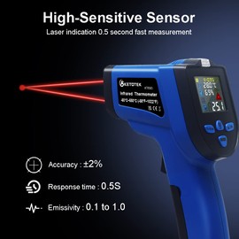 KETOTEK Infrared Thermometer Gun Dual Laser Temperature Gun IR Non-contact with Humidity Measurement -50℃~550℃ K thermocouple Probe Color LCD NCV for Cooking Pizza Oven BBQ Car Fridge Industrial