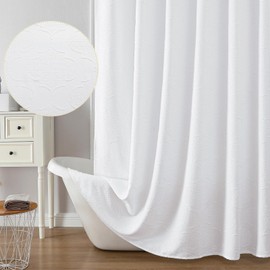 OWENIE White Shower Curtain, Jacquard Clip Fabric Boho Shower Curtains for Bathroom, Geometric Lightweight Fabric Bathroom Shower Curtain, Elegant Modern Luxury Hotel Style Design, 72" W x 78" L