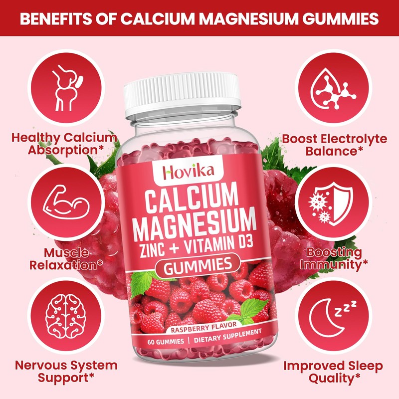 Calcium Magnesium Zinc Gummies with Potassium Vitamin C, B6, D3,