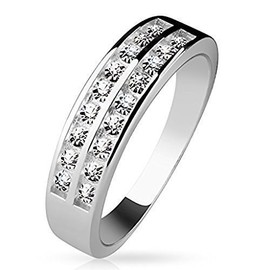 Tapsi´s Coolbodyart® Women's Ring 925 Silver with Clear Cubic Zirconia in Two Rows Set Various Sizes, Zirconia, Cubic Zirconia