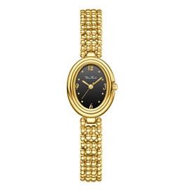 Diaofendi Women's Petite Oval Watch,Dress Analog Waterproof, with Japanese Quartz Movement, Adjustable Strap with Fit Tool (Gold-Black)