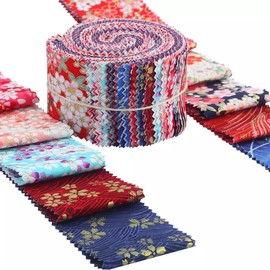 CraftsFabrics 20pcs 2.4x42" Floral Gold Metallic Bronzing Jelly Rolls Quilting Strips Japanese Style Craft Fabric Bundle 100% Cotton Pre-Cut Strips Fabric for DIY Crafts Sewing, Patchwork, Collage