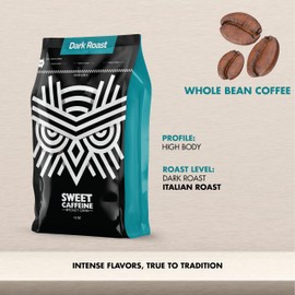 Sweet Caffeine Coffee, Dark Roast Whole Bean Coffee, Specialty Colombian Coffee, 100% Arabica Coffee, Small-Batch Roasted, Artisan Blend, High-Altitude Coffee, Aromatic, 12 Oz (Pack of 1)