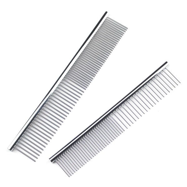 2 Pieces Dog Combs Pet Steel Comb Pet Comb Stainless Steel Pet Care Comb for Removing Tangles Knots