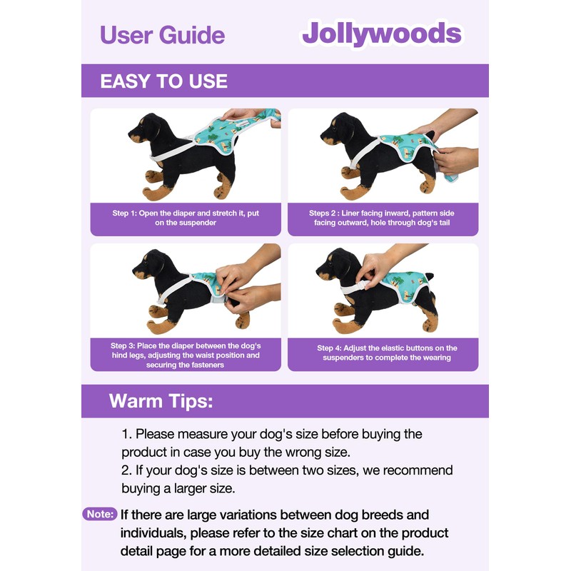 Jollywoods 3 Pack Washable Female Dog Diaper Onesie Sanitary Pantie