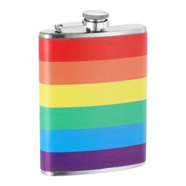 QUARKZMAN Hip Flask for Spirits 8 oz 240 ml Stainless Steel Leak-Proof Water Bottle for Camping Hiking Outdoor Activities Rainbow
