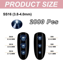 PATIKIL 2880Pcs SS16 Round Flatback Rhinestones, 3.8-4.0mm Flat Back Crystal Glass Gems Diamonds for DIY Crafts Clothes Shoes Nail Art Decoration, Dark Blue
