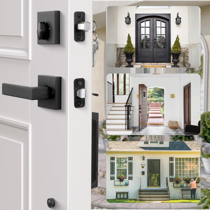 Haidms Black Front Door Handle and Deadbolt Set, Entry Door