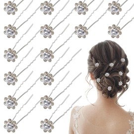 20 Pieces Bride Hair Pins White Crystal Rose Flower Hair Clips U Shaped Wedding Dance Birthday Women Hair Accessories Styling Tools
