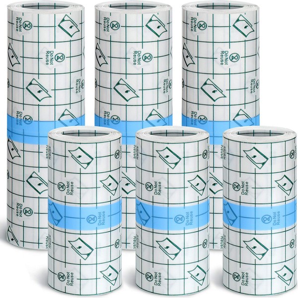 6 Rolls Transparent Stretch Adhesive Bandages Waterproof Tape Clear Protective Bandage Dressing Tape Transparent Film Dressing Tape 2 Sizes (4 Inch x 2.2 Yard, 6 Inch x 2.2 Yard)