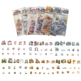 Naapesi 180 Pcs Scrapbook Stickers, PET Garden Landscape Scrapbook Paper, Transparent Scrapbooking Stickers Set, Scrapbook Paper Journaling Stickers, Aesthetic Floral Sticker for Cards DIY Art Craft