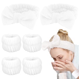 WHAVEL 6PCS Spa Headband and Wristband Set, Face Wash Headband Makeup Skincare Headband Wrist Bands for Washing Face