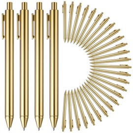 Sayglossy 30 Pcs Gold Metallic Slim Ballpoint Pens Bulk Retractable Black Ink Medium Point (0.5mm) Smooth Writing Pens for Wedding Bridal Shower Business Office Students Teachers