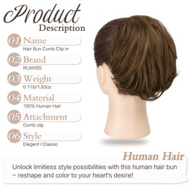 RUWISS Real Human Hair Short Drawstring Ponytail Hairpieces for Daily Use, Natural Straight Updo Bun Comb Clip in Ponytail Extension for Women, Medium Brown Highlighted