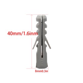 Expanding Plastic Screw Anchors, 50 Pieces of Drywall Expansion Pipe Drywall Anchors Ribbed Wall Anchors Applicable to M4 M5 Self Tapping Screws. (Gray M8-40mm (1.57 inches))