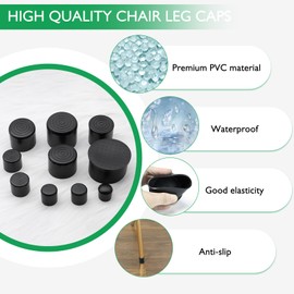 EASYEAH 1-1/4" (32mm) Round Chair Leg Floor Protectors, Black Rubber Chair Leg Caps, Non-Slip Patio Furniture Feet Cap, PVC Chair Feet Covers for Hardwood Floors, Tables & Patio Furniture, 4pcs