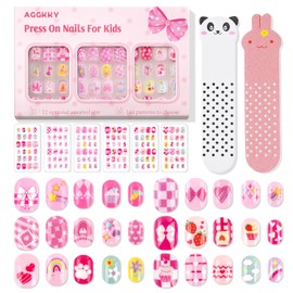 144 Pieces 6 Pack Kids Press on Nails Artificial Fake Nails for Kids Girls Pre Glue Full Cover Short Acrylic False Nail Tips Art Kits Gifts for Girls Nail Art Decoration (Sweet pink)