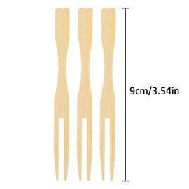 NILLOS Bamboo Forks, 100 Pcs Food Dessert Two Prongs Mini Bamboo Picks for Party, Fruit, Dessert, Snack(9cm/ 3.5inch)