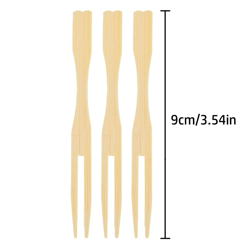NILLOS Bamboo Forks, 100 Pcs Food Dessert Two Prongs Mini