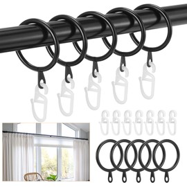 Roxanex 45 Pieces Metal Curtain Rings and Hooks 30mm Inner Diameter Black Hanging Rings for Curtain Rods, Shower Curtain Rods, Curtain Rails