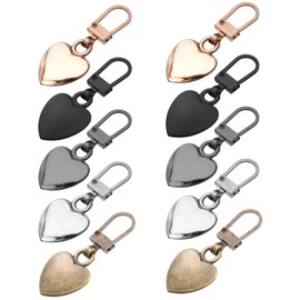 Xinjoduz 10 PCS Zipper Pull Charm, 1.6 Inch Heart Shaped Zipper Replacement Detachable Metal Zipper Pull Tabs Zipper Lock for Backpacks Coats Pants Suitcase Purse Luggage Fasteners(5 Color)