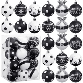 24 Pcs Christmas Polka Dot Ornaments Christmas Balls Decorative Hanging Plastic Christmas Ornaments for Xmas Trees Parties Holiday Decoration (White, Black)