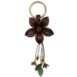 Yeeyeow Leather Flower Tassel Leaf Keychain for Purse Bag Charms, Keyring Fob Boho Accessorie for Women(Style1)