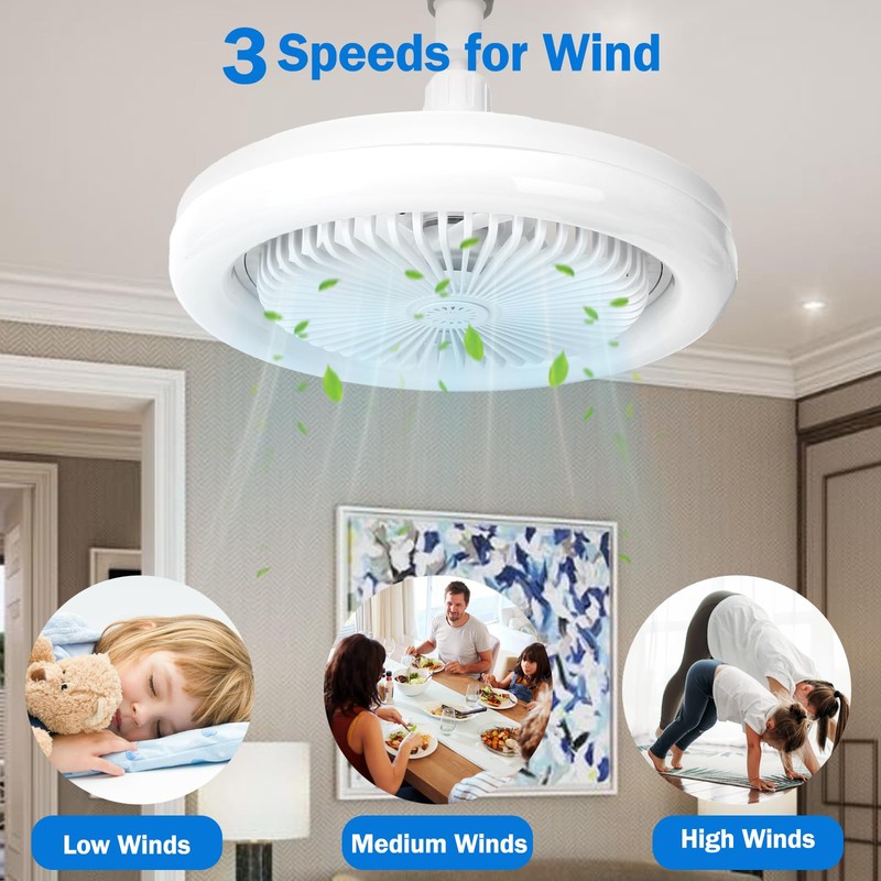 LED Ceiling Light with Fan, Adjustable Angle, 30W Dimmable Ceiling