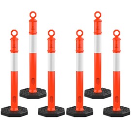 RoadHero 45 Inch 6 Pack Delineator Post with Base, Orange Traffic Delineator Posts Cones with Reflective Collars for Parking Lots, Road Safety, Construction Events