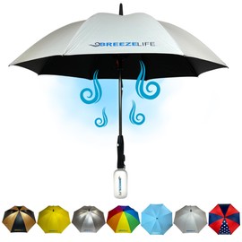 Breeze Life Rechargeable Mister Breeze, Sun Umbrella with Fan and Mister, Umbrella Mister with Built-in Fan, For Festivals, Beach and More, Blocks Harmful Sun Rays, Mist bottle included, Gray