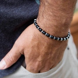 Unbranded Black Onyx & Stainless Steel 4mm Beaded Protection Healing Men's Bracelet Gift
