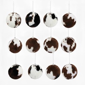 AISENO 12PC Cow Faux Fur Christmas Balls Ornament Hanging Balls Decorations with Hooks for Tree, Wreath, Garland Decor - Holiday Decorations